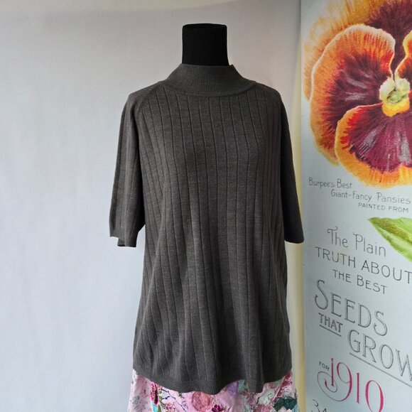 Modern Woman Grey Blouse Gray Mockneck Turtleneck Short Sleeve Office Chic 18/20 - Picture 9 of 12